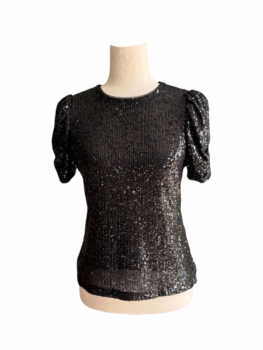 DKNY y2k Black Sequin sparkling Puff-Sleeve Women's Top blouse XS